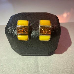 Amber and Yellow Enamel Earrings